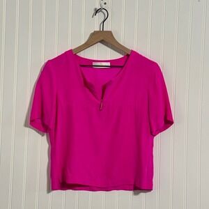 Amanda Uprichard Womens Top S 100 Silk Pink Short Sleeve VNeck Office Siren Chic